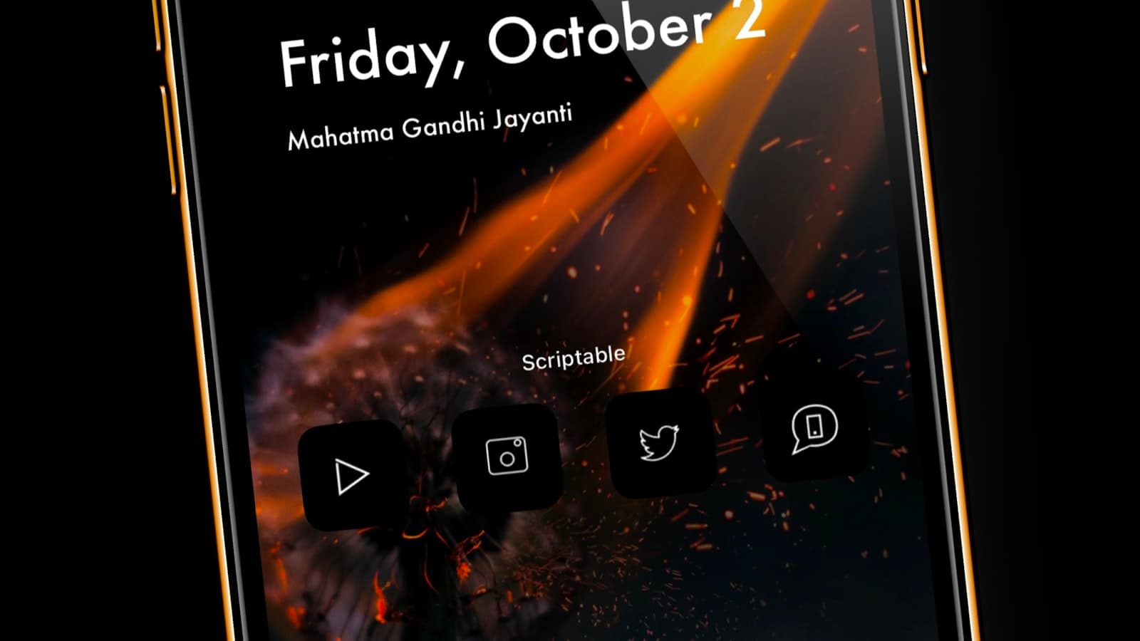 A phone home screen with camera and social apps